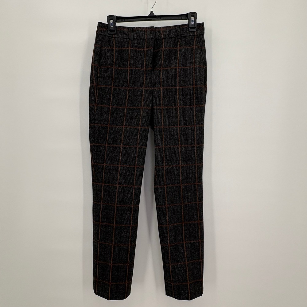 White House Black Market Elle Slim Herringbone Windowpane Pants Gray Rust 2
